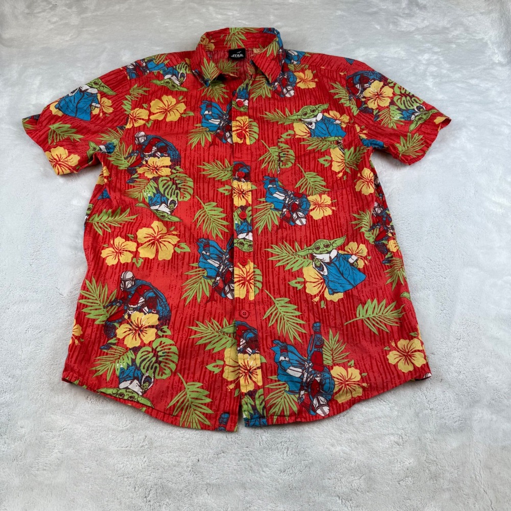 Star Wars The Mandalorian Button‎ Up Shirt Floral Print Baby Yoda Men's